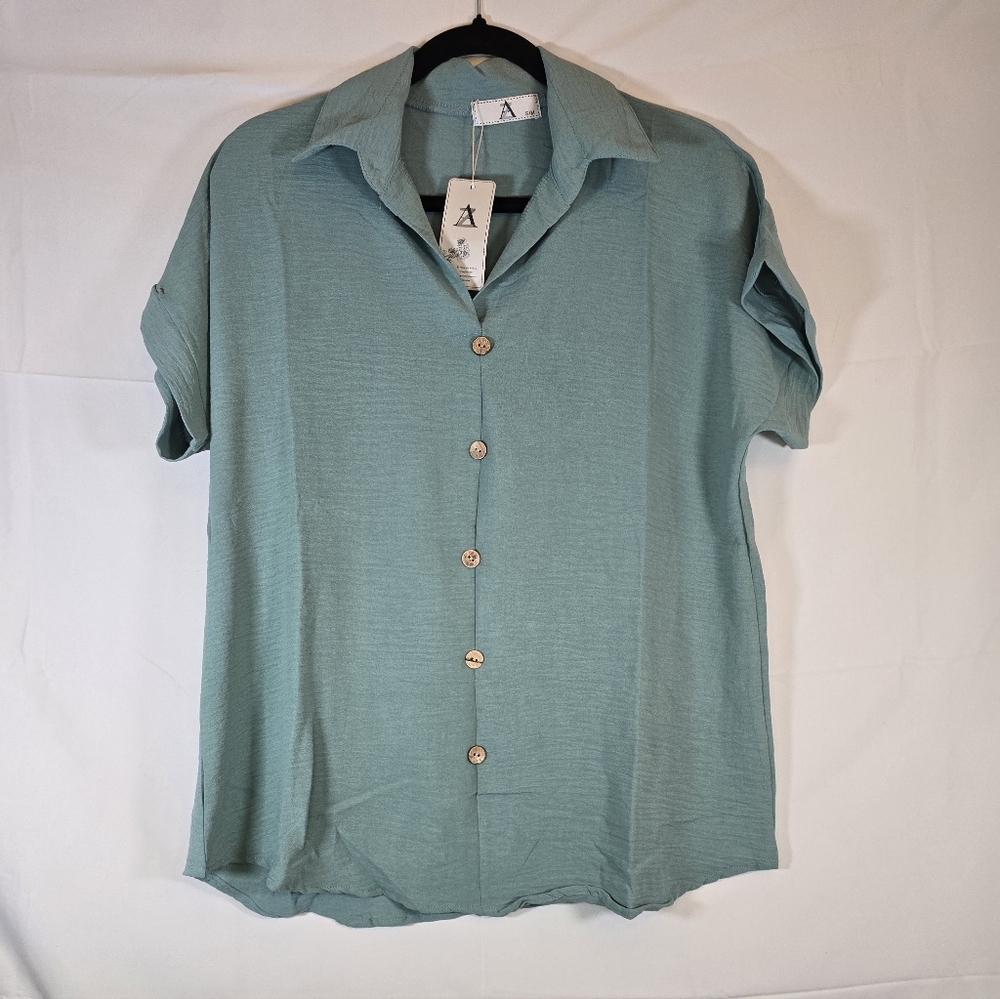 Teal Collared Lightweight Blouse
